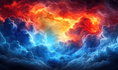 Poster - Fiery and Icy Clouds Clashing in a Dramatic Sky