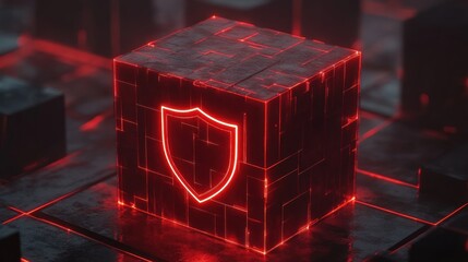 Poster - Red Cube Shield Digital Security Network Protection