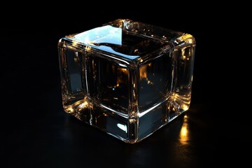 Aufkleber - Illuminated Glass Cube Reflecting Light Abstract