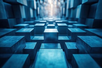 Fototapete - Blue Cubes Form An Abstract Tunnel Pattern