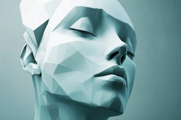 Poster - Serene Geometric Face Low Poly Sculpture Art