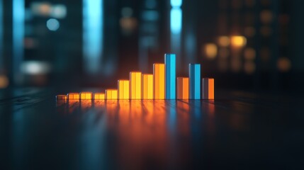 Fototapete - Illuminated Bar Graph Shows Ascending Growth Pattern