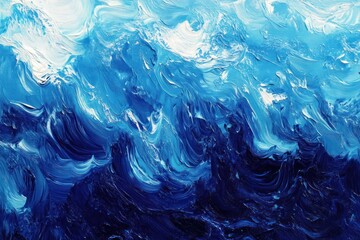 Leinwandbilder - Abstract Blue and White Impasto Painting Waves
