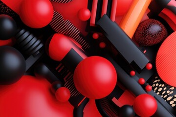Leinwandbilder - Abstract Red and Black Geometric Sphere Composition