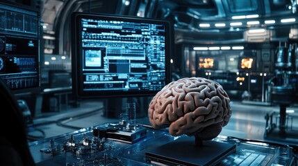 Fototapete - Brain Research In Advanced Futuristic Laboratory Setting