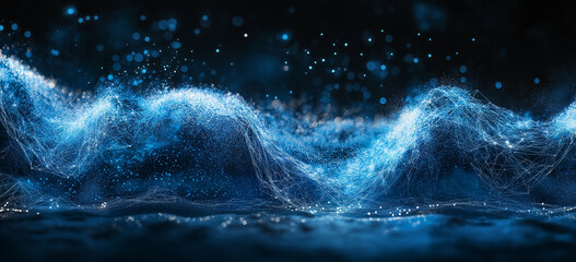 Wall Mural - The image is a blue wave with a lot of white specks in it