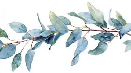 Wall Mural - Watercolor Painting of Eucalyptus Branch with Blue Green Leaves