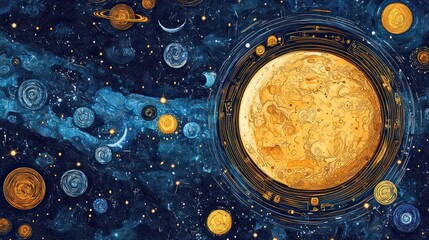 Poster - Celestial Orb and Galactic Swirl A Cosmic Tapestry
