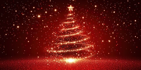 Wall Mural - A Sparkling Red Christmas Tree with Gold Star