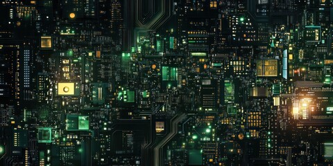 Poster - Illuminated Circuit Board Cityscape Digital Artwork