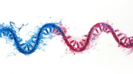 Poster - Abstract DNA Double Helix Splash Art In Blue And Red