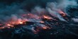 © Irina Ukrainets - An intense view of a volcanic eruption scene. Flames blaze across the dark landscape, surrounded by thick smoke. Dramatic lighting creates a striking visual. Perfect for nature and disaster themes. AI