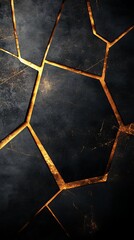 Wall Mural - cracked surface design featuring golden highlights on dark background