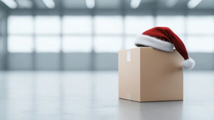 Wall Mural - Festive Delivery: A Christmas Hat on a Gift Box