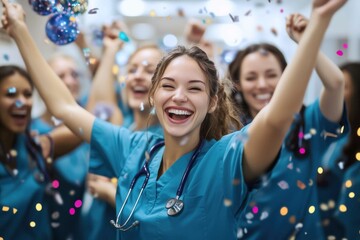 Group of nurses at the hospital celebrating the new year