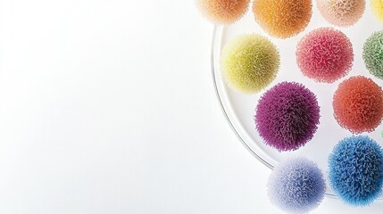 Wall Mural -  A white plate brimming with various sized and shaped colored balls on a white background