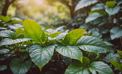 Poster - Leafy green plant with a leaf on top. The leaf is green and has a dark green stem