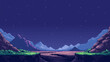 © hiten666 - pixel art game level background, space, planet surface, starry sky, mountains. 8bit retro arcade game. vector illustration