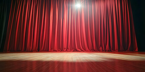 Sticker - A red stage curtain with a spotlight on a wooden floor serves as the background