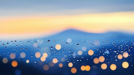Poster - a clear picture of raindrops on a window with a mountain in the background in the foreground