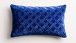 © Paul - Velvet blue rectangular pillow, finely detailed, resting on an infinite white background, exuding simplicity and comfort