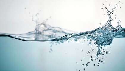 Leinwandbilder - Close-up view of water splash. Water motion forms ripples and bubbles. Clear blue water. Fresh and clean. Abstract image of water. Water surface. Liquid in motion. Isolated on white background.