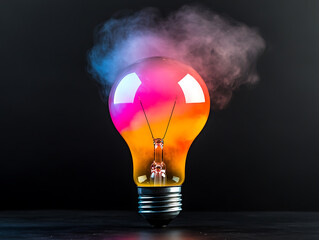 Poster - Incandescent light bulb with colorful smoke on black background