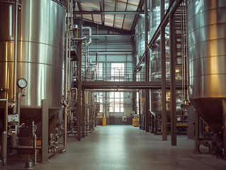 Wall Mural - Interior of modern industrial boiler room with large metal tanks and pipes at industry factory