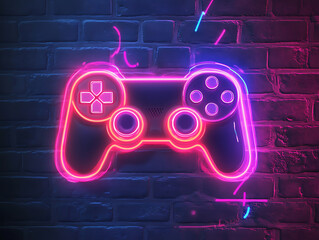 Aufkleber - Neon video game icon control game illustration, light banner