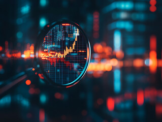 Leinwandbilder - Magnified market insights: stock market chart magnified within a glass, stock market, investment, finance and business concept