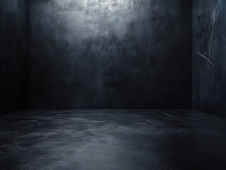 Wall Mural - photo studio with black backdrop, professional lighting, concrete flooring, dark atmosphere photogra