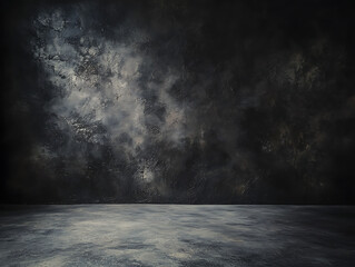 Wall Mural - photo studio with black backdrop, professional lighting, concrete flooring, dark atmosphere photogra