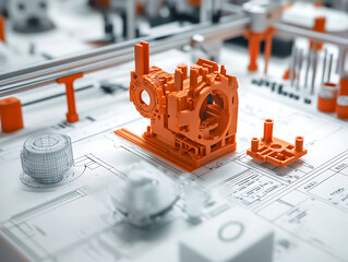 Aufkleber - Rapid prototyping concept, the accelerated process of creating scale models or assemblies using 3d printing and cad designs, efficiency in modern design and manufacturing processes