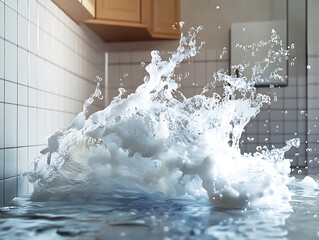 Aufkleber - Emergency water damage repair scenario, showcasing a high-pressure burst of water erupting from a ruptured pipe, symbolizing the urgency of plumbing issues