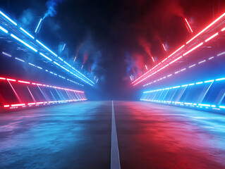 Aufkleber - Empty red and blue neon light stadium background for e-sport game battle