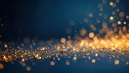 Aufkleber - Dark blue background with golden light particles. Abstract holiday backdrop with scattered gold glitter, sparkling lights. Magic, glittering effect. Festive, elegant design for Christmas party.