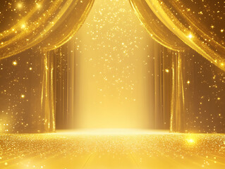 Poster - Golden stage background with glitters and spotlights for glamorous events and celebrations