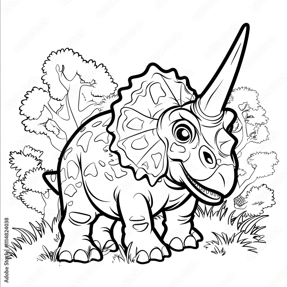 Simple Triceratops Coloring Page for Kids and Dinosaurs Lovers Stock ...