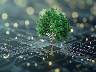 Aufkleber - Growing internet startup, with green tree growing from network of data and information, illustration