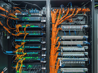 Fototapete - Server technology datum network computer information rack room hardware system connection database center business web security service storage communication industry