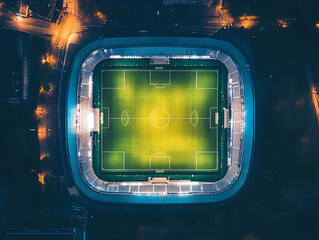 Aufkleber - Spectacular aerial view of a modern stadium with green grass and bright lights
