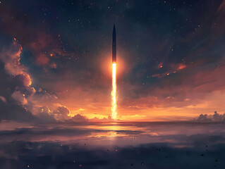 Poster - Startup and breakthrough concept with launched rocket to the space
