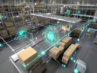 Leinwandbilder - The internet of things iot in manufacturing, integration of connected devices to optimize production, maintenance, inventory, and other factory operations in the new era of industry 4, 0