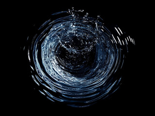 Fototapete - Top view of water ripple, a drop of water on black background, flat lay photography