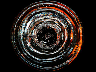 Fototapete - Top view of water ripple, a drop of water on black background, flat lay photography