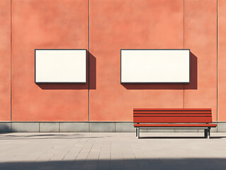 Poster - Two blank billboards on a modern building's facade, concept of street advertising, daylight, urban setting