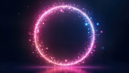 Poster - Abstract glowing circle with purple, blue light effects. Sparkling particles create vibrant energetic aura. Perfect for modern design creative projects. Dynamic abstract background with light, glow.