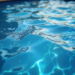 Aufkleber - Abstract view of swimming pool. Rippled blue water surface. Gentle waves, splashes create motion. Pool water turquoise, clear. Light reflects on water creating bright, shiny effect. Summer vacation