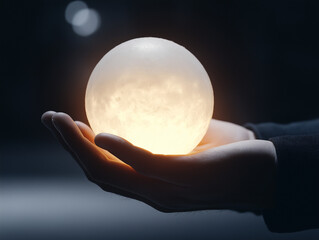 Wall Mural - Hands holding a glowing orb of light in the dark