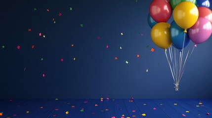 Wall Mural - Colorful Balloons and Confetti on a Blue Background